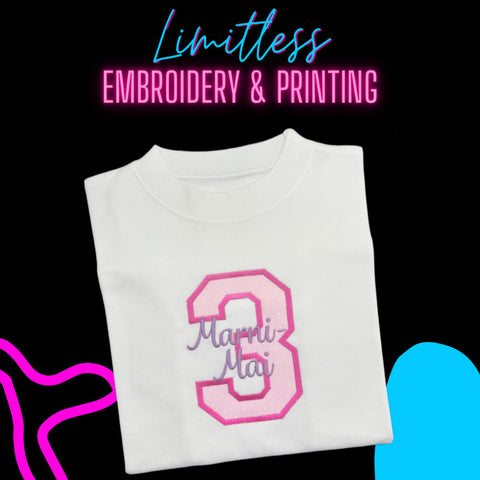 Personalised embroidered birthday t-shirt for all ages (applique)