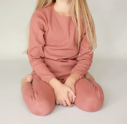 Luxury Embroidered Ribbed Loungewear (Leather Pink)