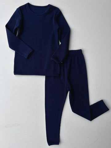 Luxury Embroidered Ribbed Loungewear (Oxford Blue)