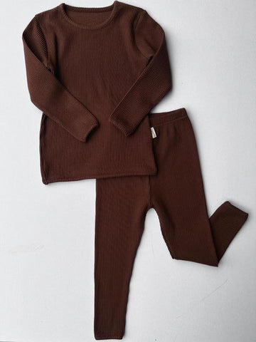 Luxury Embroidered Ribbed Loungewear (Chocolate)