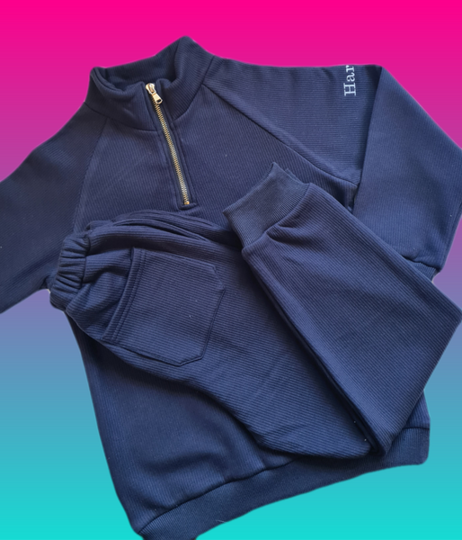 Half Zip Fleece Lined  Ribbed Embroidered Tracksuits