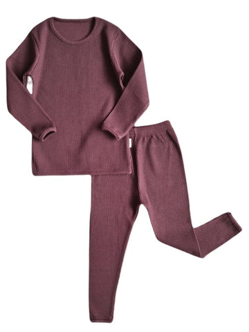 Luxury Embroidered Ribbed Loungewear (Aubergine)
