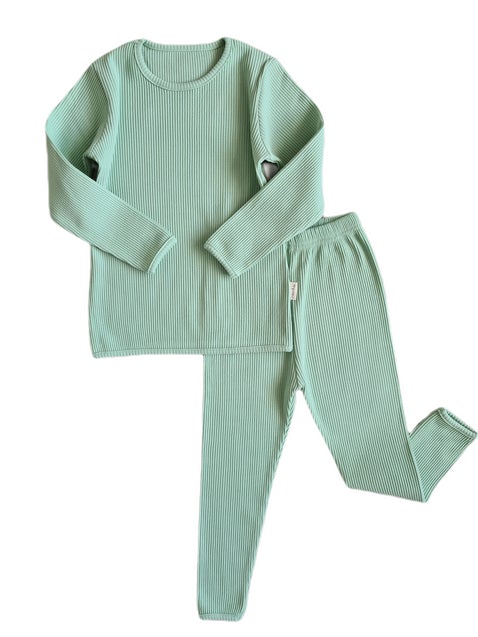 Luxury Embroidered Ribbed Loungewear (Sea Foam)