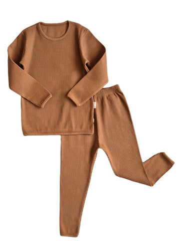 Luxury Embroidered Ribbed Loungewear (Caramel)