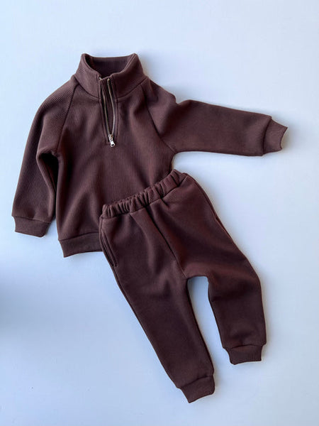 Half Zip Fleece Lined  Ribbed Embroidered Tracksuits