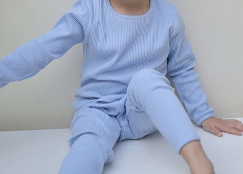 Luxury Embroidered Ribbed Loungewear (Blue)