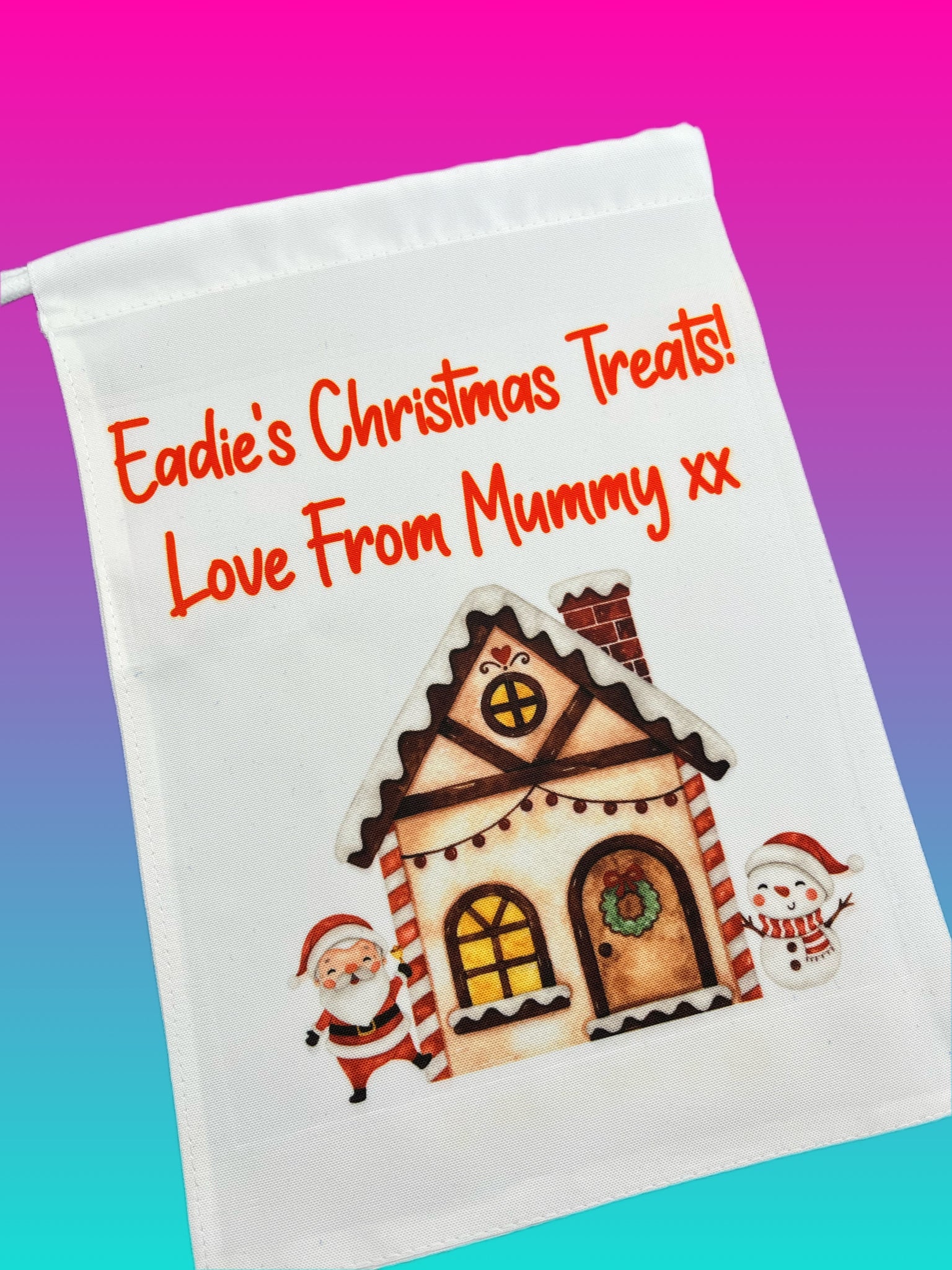 Drawstring Small Personalised Christmas Treat Bag