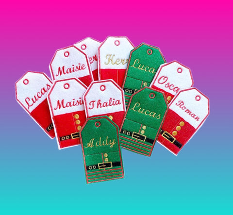 Personalised embroidered parcel tags